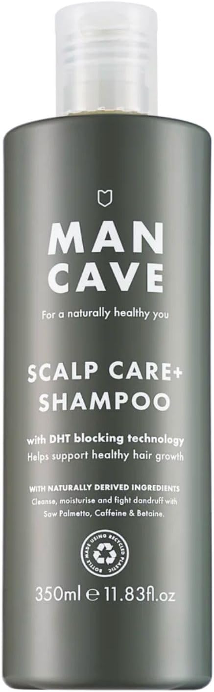 ManCave Scalp Care Shampoo for Men, DHT Blocker Encourages Hair Growth and Dandruff Control, Contains Saw Palmetto, Panthenol and Betaine, Sulphate Free, Natural, Vegan, Cruelty Free, 350 ml
