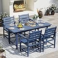 VONZOY Patio Dining Chairs Set of 5, HDPE Outdoor Furniture Set, Outdoor Dining Set for Garden, Backyard, Poolside (Blue, 4 Chairs)
