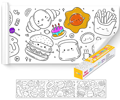 auvstar Rouleau de Coloriage pour Enfants,Rouleau de Papier à Dessin Collant Tout Petit,Poster à Colorier d'Autocollants Muraux à Colorier,Table à Colorier pour Filles Garçons Cadeau (Gastronomie) Cover