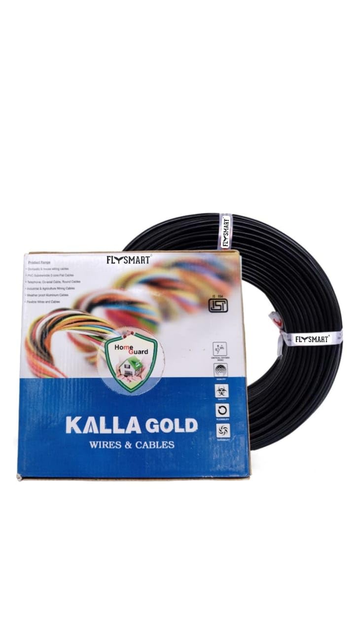 Flysmart Kalla Gold 1 SQ-MM, 60 Meters PVC Insulated Copper Wire Single Core Flexible House Cable for Domestic & Industrial Connections Electric Wire (0.75 SQMM, Black)