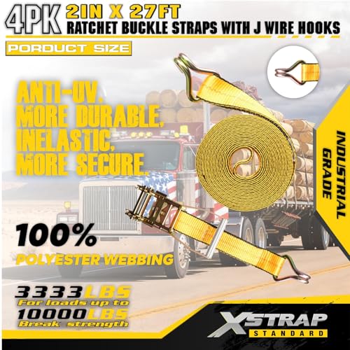 XSTRAP STANDARD Heavy Duty Ratchet Tie Down Straps 4 Pack 2" x 27' 10000lbs - image 5