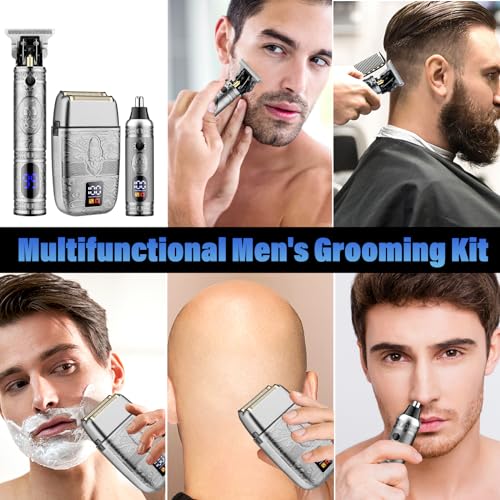 Image of Saoilli Professional Hair Trimmer Hair Clippers for Men, Nose Hair Trimmer Shaver Set,Cordless T-Blade Beard Trimmer Barber Clippers,Electric Razor Foil Shavers for Men Haircut Grooming Kit(Silver)