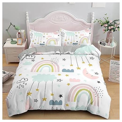 Funda Nordica Cama 90 Infantiles Nube Arcoiris Edredon Cama 90 para Niñas Niños con Cremallera Suave y cómodo Microfibra Fundas Nordicas 150x220 cm + 2 Fundas de Almohada 50x75 cm