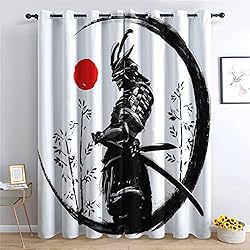 Cortinas Japonesas Cortas THYUNQ Cortinas Salon Dormitorio, Cortinas Samurái Japonés - Cortinas Opacas Termicas con Ojales, Cortina Ventana Estampadas para Habitacion, 140x220 cm 2 Piezas