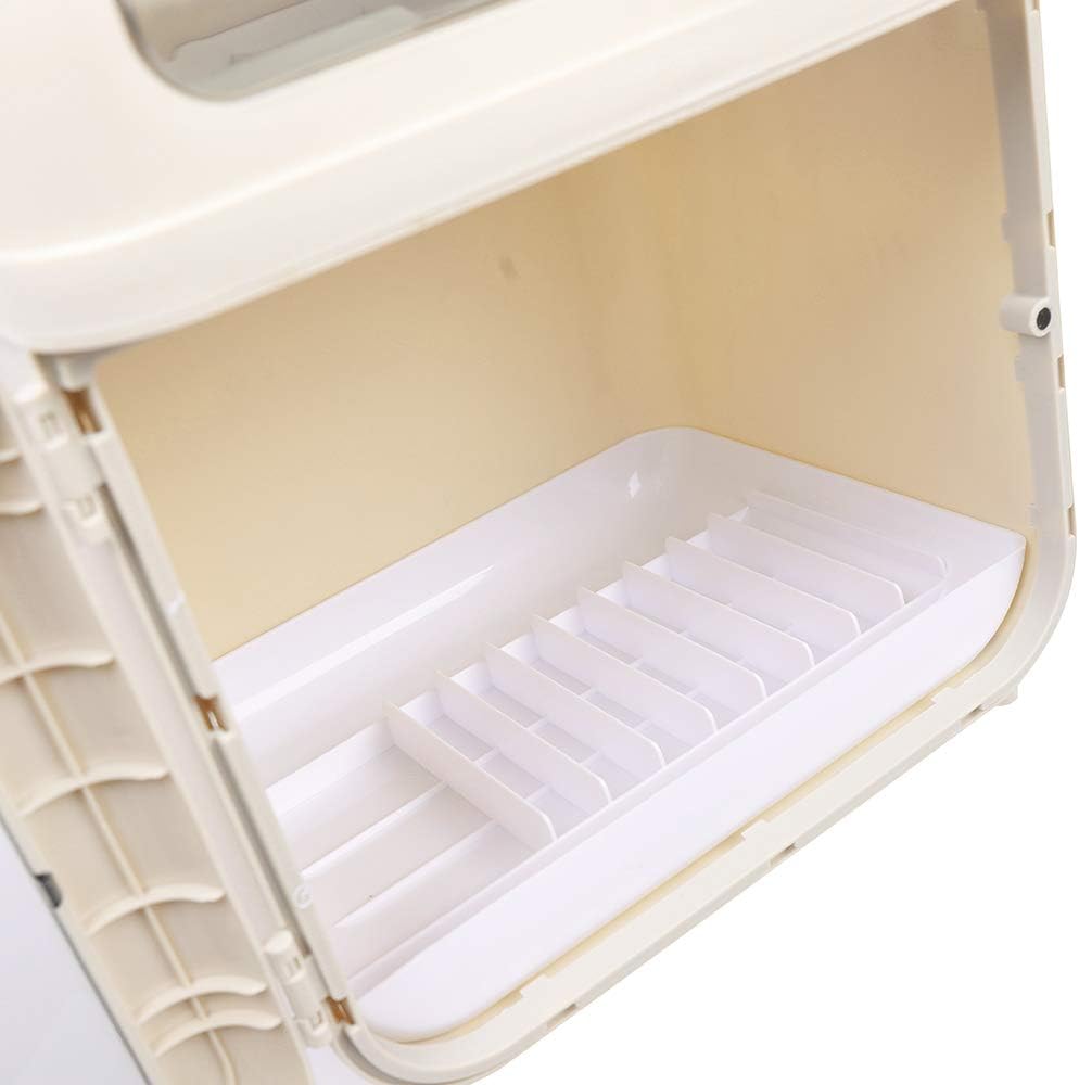 Plastic Plate Drying Rack, Cup Drying Rack and Removable Drain Plate, Kitchen Counter with Khaki Cutlery and Cup Holder, with Cutting Board, Pot Lid, Hook Storage Rack