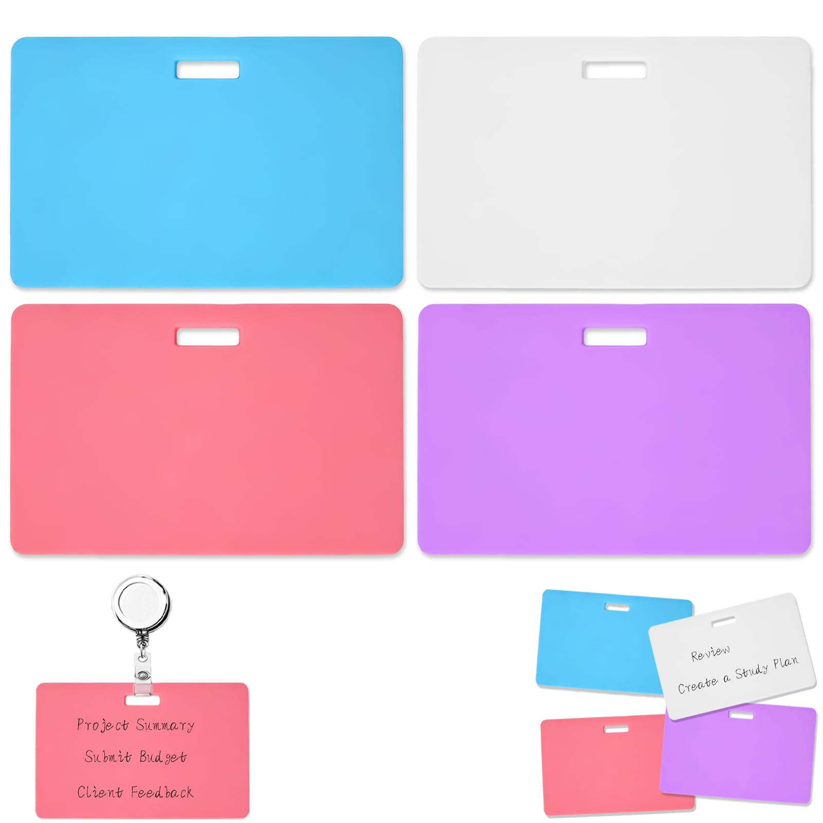 4Pcs Erasable Badge Notepad, to Do List Reusable Silicone Badge Note, Small Note Pads for Writing Note Taking Plans Memos (5.4ร8.5cm) (Vertical)