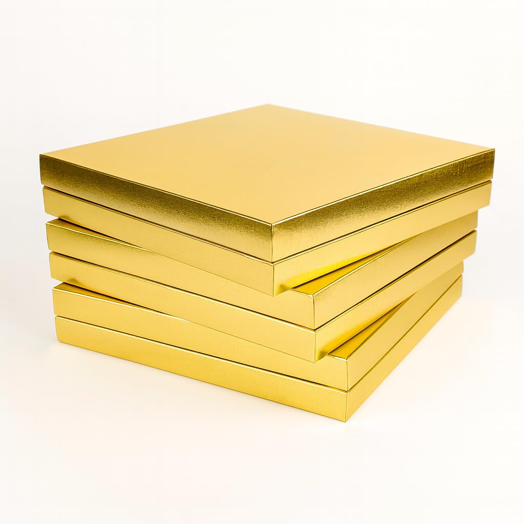 Baby Shower Chocolate Gold 3 Pcs Luxury Chocolate Box With 4X4 Divider – Colorful Rigid Cardboard Gift Boxes – 16 Slot Empty Packaging For Handmade Chocolates, Wedding Or Party Favor Display (Gold 3 Pcs)