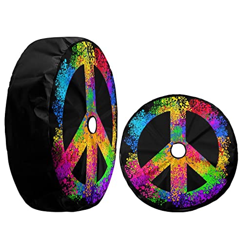 Image of Delerain Spare Tire Cover with Backup Camera Hole Hippie Symbols Wheel Covers Waterproof Dust-Proof UV Sun Universal Fit for Jeep Trailer RV SUV Truck (17 Inch for Diameter 31 inch-33 inch)