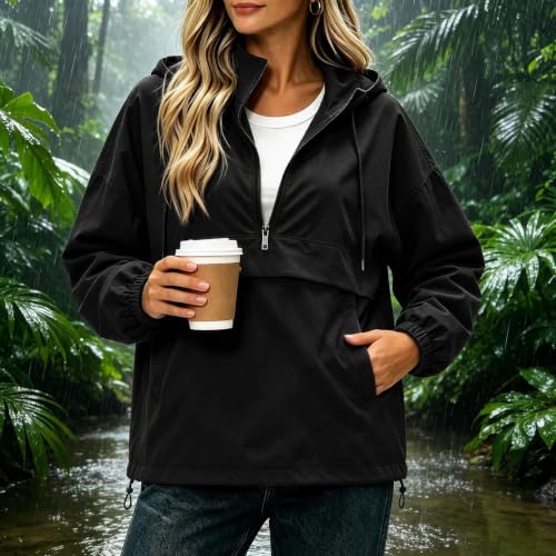 Windbreaker Jacket Women Waterproof Plus Size Half Zip Utility Raincoat - image 2