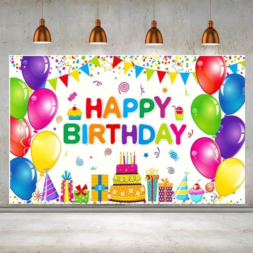 Happy Birthday Banner Sfondo per feste di compleanno Decorazione Forniture Grande 180.3 x 109.2 cm Tessuto Colorato per Bambini Ragazzi Ragazze