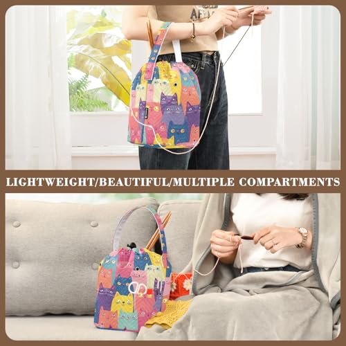 Image of Yarn Storage Bag Small Crochet Bag Knitting Bag Organizer Colorful Cute Cats Yarn Bags for Crocheting Basket