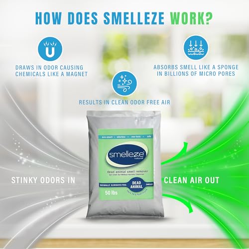 Image of SMELLEZE Dead Animal Odor Eliminator - Strong Odor Removal - 50 lb. Bag | Natural & Safe Indoor & Outdoor Use - Granules, 50 lbs.