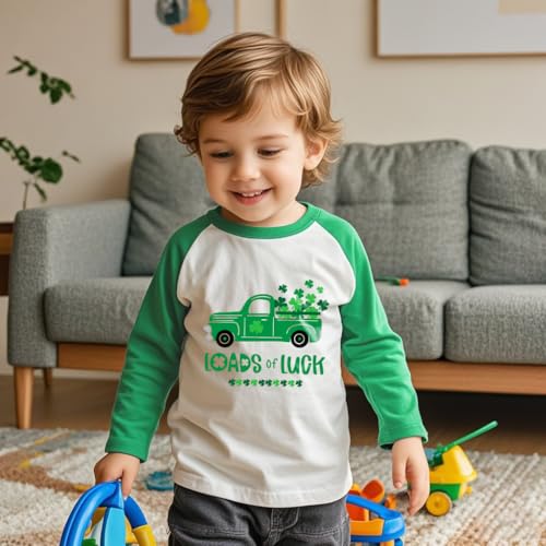 Kids St.Patrick's Day Shirt for Boys Clover T-Shirts Long Raglan Sleeve Irish Tees Lucky Shamrock Tops 2-7T4