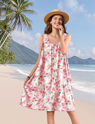 Image of YESNO Summer Dresses for Women Casual Boho Floral Sundresses Sleeveless Scoop Neck Beach Tank Dresses EVS
