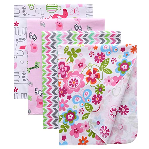 Image of Gina Era Flannel Receiving Blankets, Baby Swaddle Blankets 100% Cotton 4 Pcs One Size 30 X 30 Inch for Baby Boy or Baby Girl (Style1)
