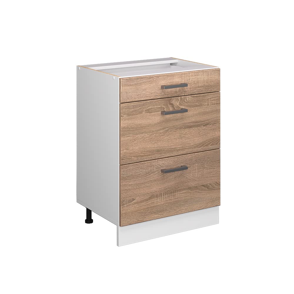 Vicco Mueble bajo de Cocina R-Line, Sonoma, 60 cm | con cajones, sin encimera, para combinación libre dentro de sistemas de cocina modulares