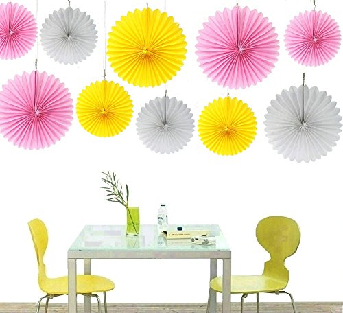 Zorpia® Decorative Fan - Tissue Paper Fan Collection - 12 Assorted Fans of 10, 16-Inch