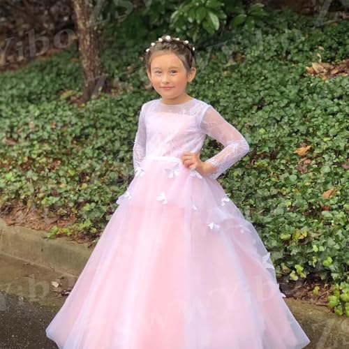 Girls Princess Celebration Prom Dresses Long Sleeve Butterfly Birthday Wedding Flower Girl Dresses4