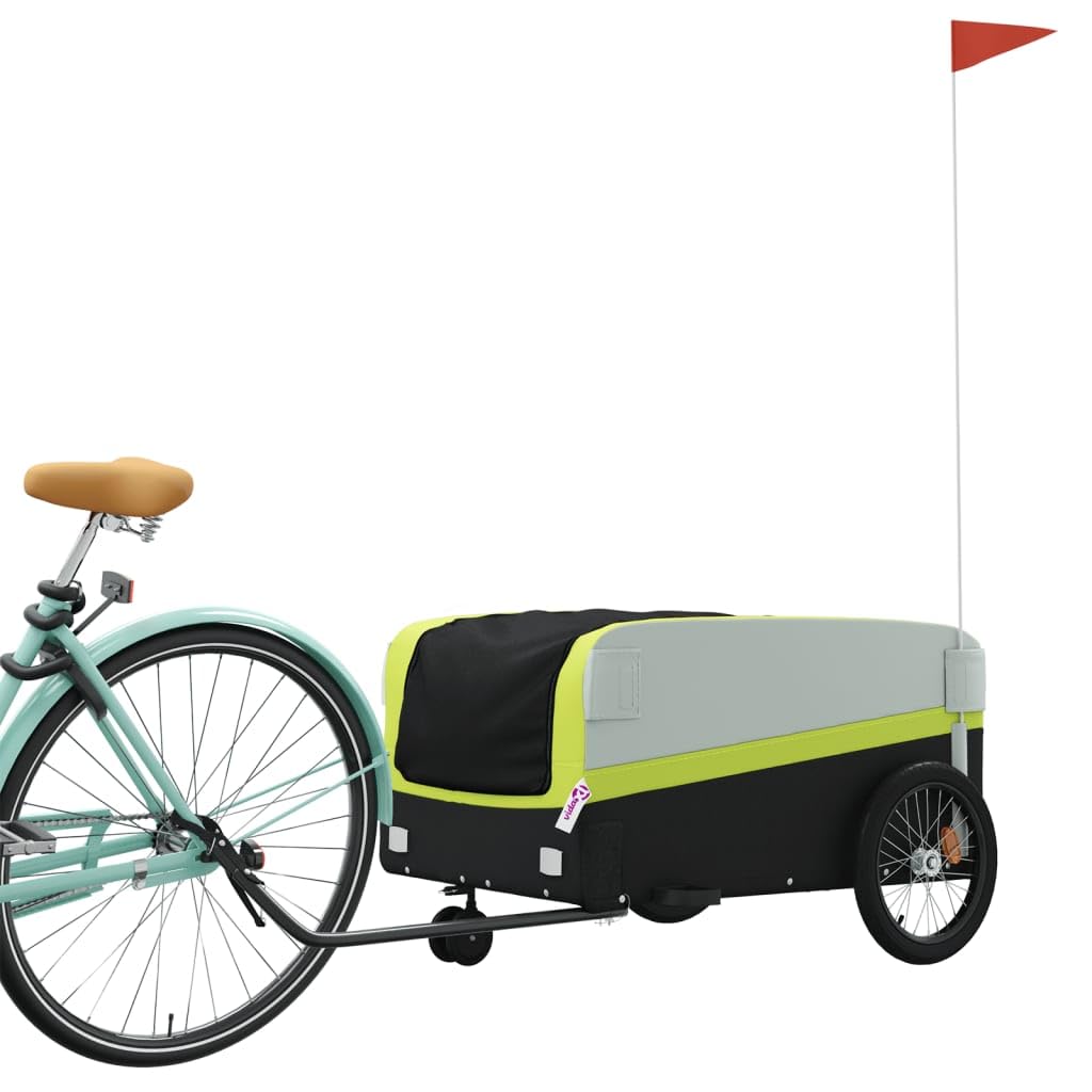 Przyczepa rowerowa czarna i czerwona z żelaza o nośności, x 52,5 x 42, dyszel, flaga bezpieczeństwa do transportu bagażu, bagażu, psa, dziecka, na kemping, na co dzień