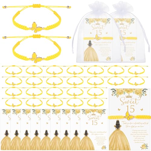 Image of Wenqik 25 Pcs Quinceanera Butterfly Bracelet Adjustable Strings Cute Butterfly Charms for Woven Bracelets Accessories Quinceanera Party Favors(Gold)