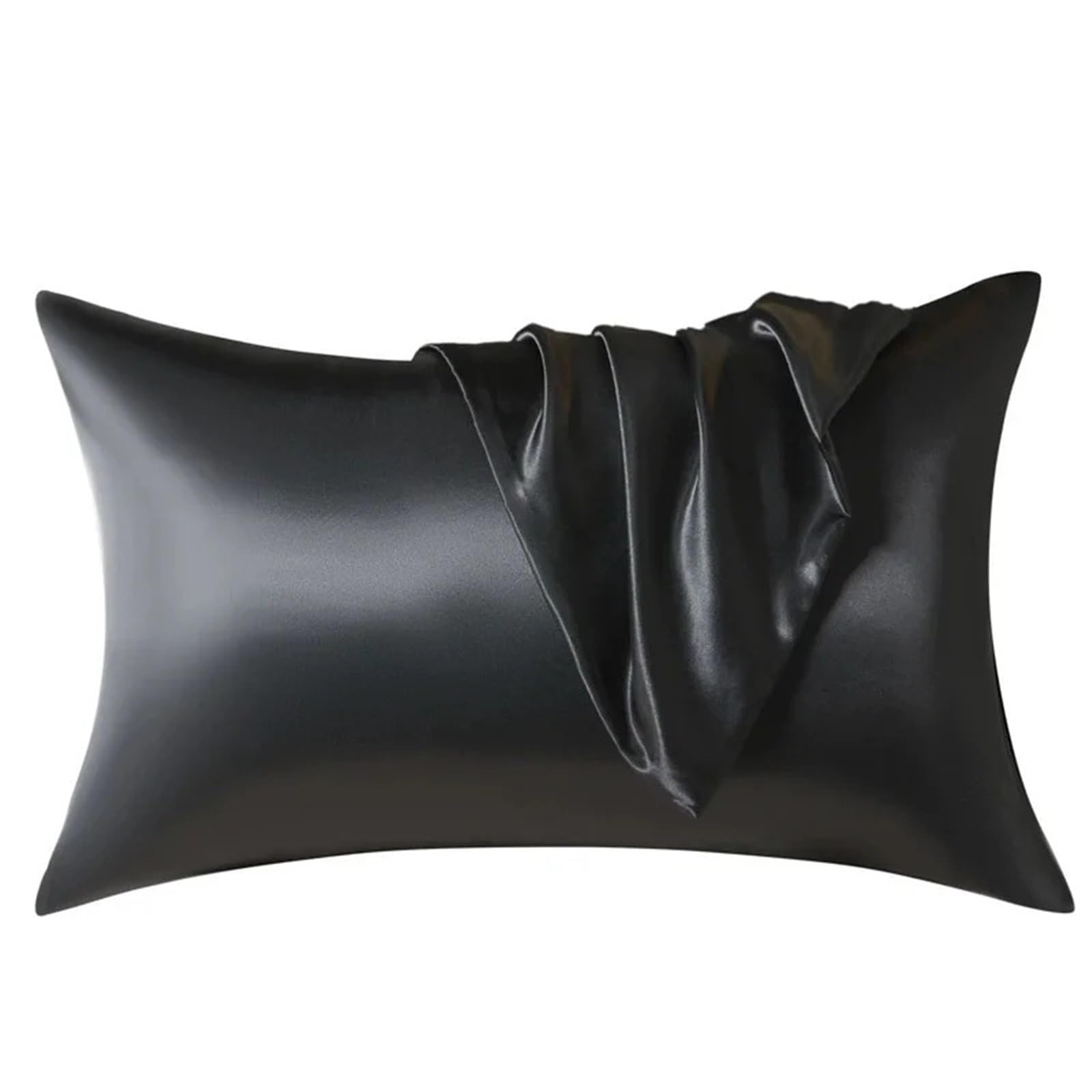 Silky Pillow Covers, 2pc Silk Pillowcase 40x80cm Multicolor(Black)