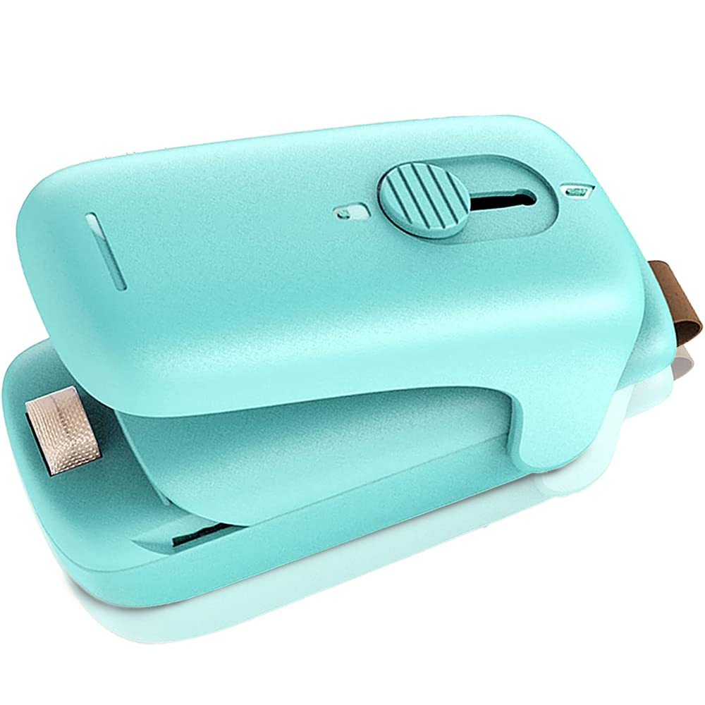 AquaFalconMini Chip Bag Sealer, Handheld Heat Vacuum Sealer and Cutter, Portable Chip Bag Resealer Machine for Snack Plastic Fresh Bags Cookies - Green - 2xAA Batteries Included