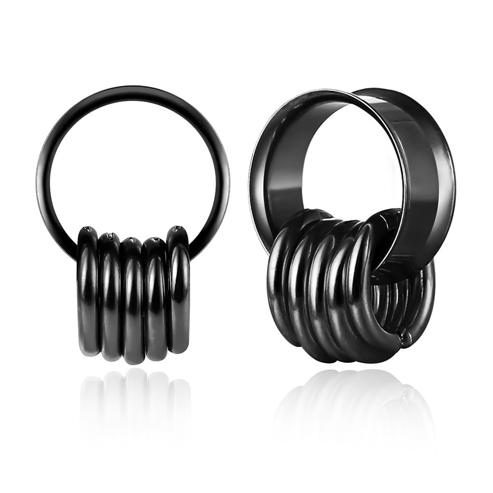 MOQIKAKA 2PCS Classic Ear Gauges for Stretched Ears with 10pcs Nose Hoop Rings, Hypoallergenic 316 Stainless Steel Ear Plugs Tunels 8mm-25mm (0G-1")