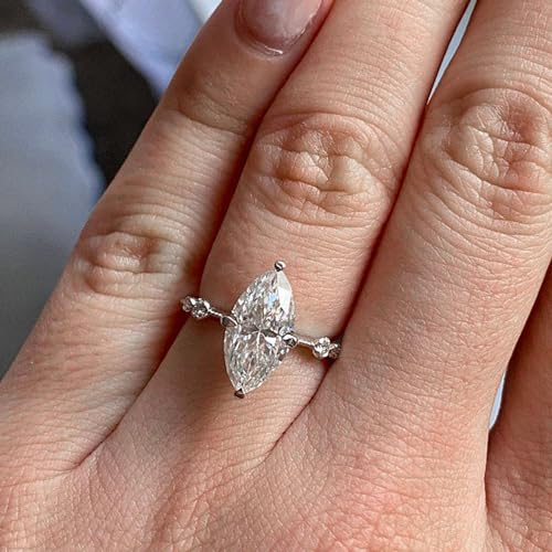 925 sterling silver Ring for Women classic four-claw hand set horse-eye zircon ring Stackable Rings 18K White Gold Plated Cubic Zirconia Promise ring wedding engagement diamond ring 6 Silver3