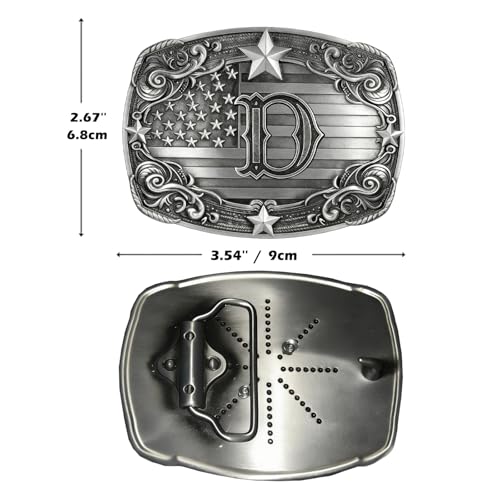 Image of Western Belt Buckle for Men Vintage Cowboy Rodeo Texas Initial Letter ABCDJMR to Z Belt Buckles