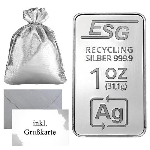 ESG Recycling Silberbarren Ag 999 9 Feinsilber Made in Germany Silberbarren mit Echtheitsgarantie Grußkarte Umschlag & Geschenkbeutel Silbergeschenk von Silberstücke24 (31 1g)