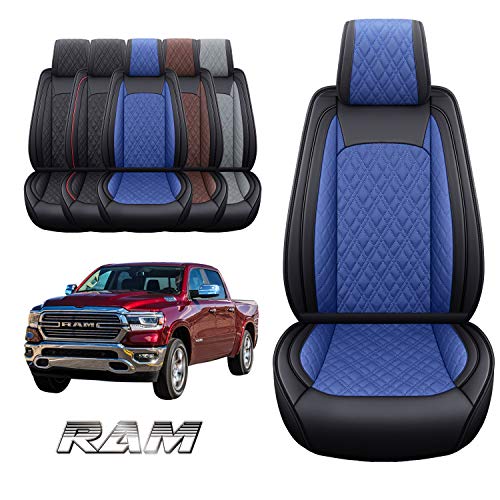 Image of YIERTAI Car Seat Covers for Dodge Ram Fit 2009-2026 1500 2010-2026 2500 3500 Classic Bighorn Longhorn Laramie Tradesman Truck Blue Front