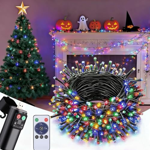 Lichterkette Außen Weihnachten Batterie, 10M 100 LED USB Bunt Lichterkette mit Fernbedienung/8 Moden/Timer, IP44 Wasserdicht Weihnachtsdeko für...