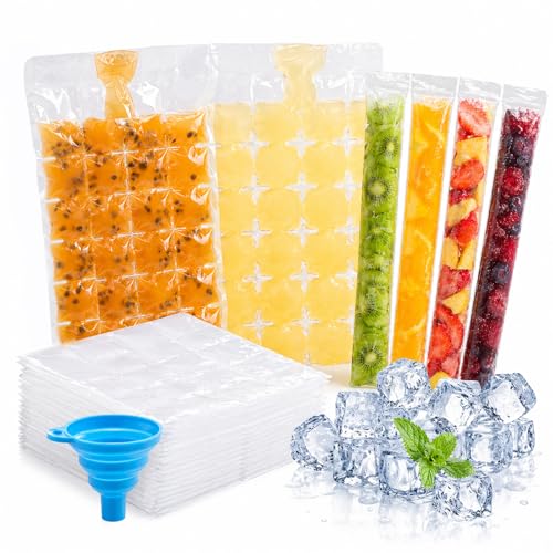 Solivive 8 Stück 80 Eiswürfelbeutel und 20 Einweg-Eistüten Lebensmittelqualität Auslaufsichere Eisbeutel mit 1 Silikontrichter 1920 Eiswürfel für Getränke Idee für Whiskey Cocktails Grillpartys