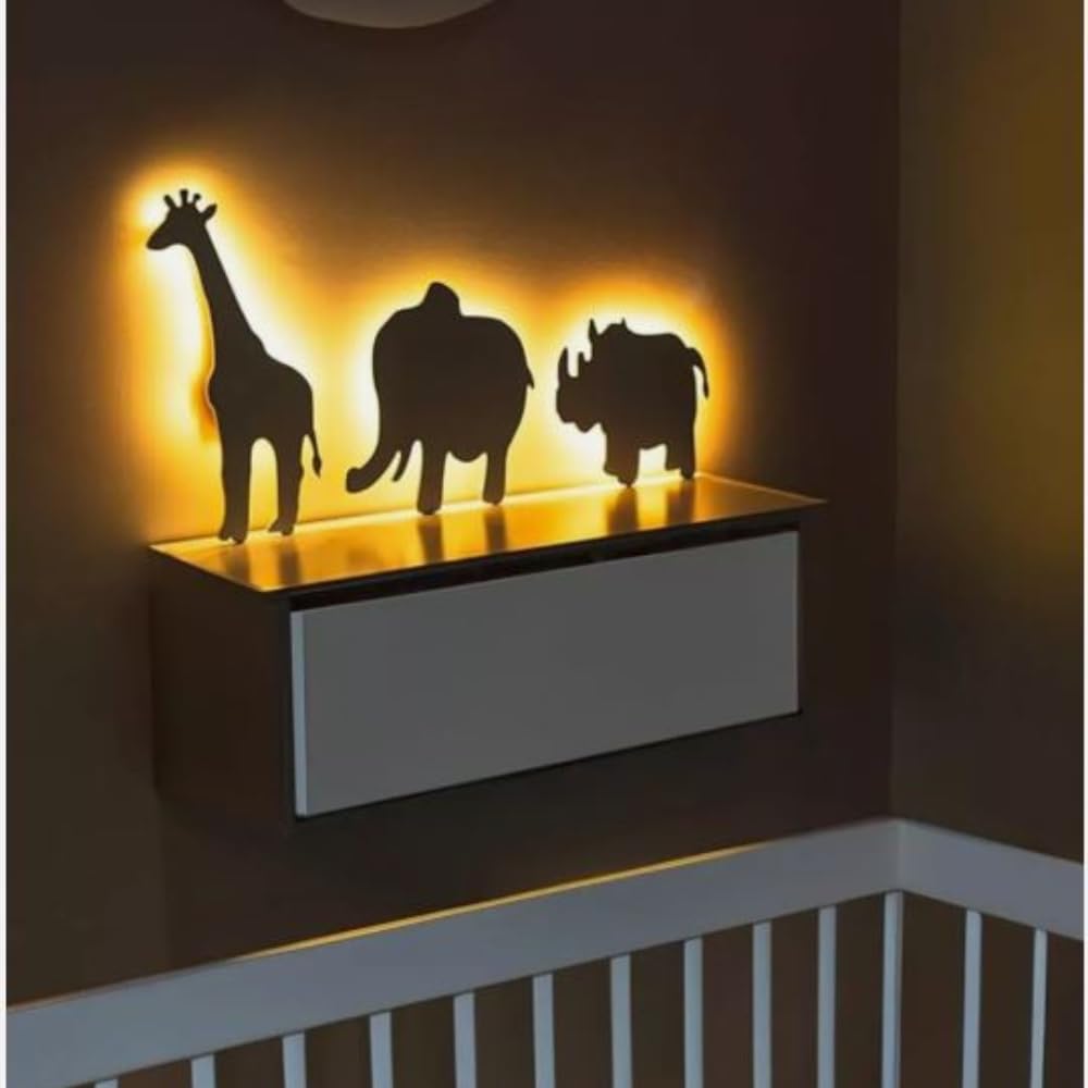 Marco Paul Set of Three Animal Elephant, Rhino and Giraffe Night Lights Wall Mounted LED Lamp Lights for Bedroom Nursery Decoration Battery Night Light Kids lamp