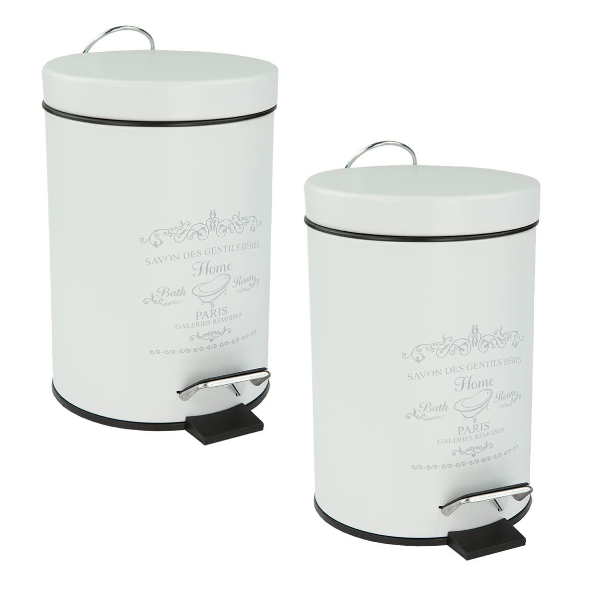 Home Basics3 Liter Step Waste Bin (2 Pack), White | Parisian Design Small Trash Can | Kitchen Waste Can | with Removable Interior Bucket | for Bedroom, Bathroom, and Office