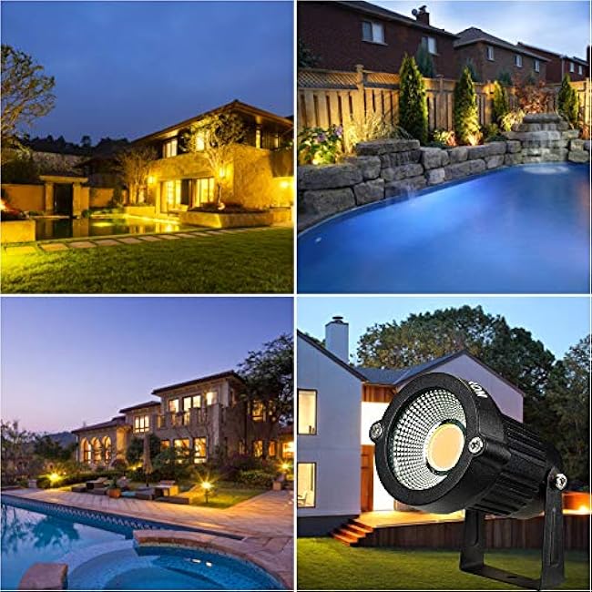 Landscape Outdoor,IP65 Waterproof Garden Spotlights,5W AC 120V Yard Flood Light,Metal Ground Stake Lawn,3200K LED Spotlight with 1.5M UL-Listed Cord and 3-Plug (2 Packs)