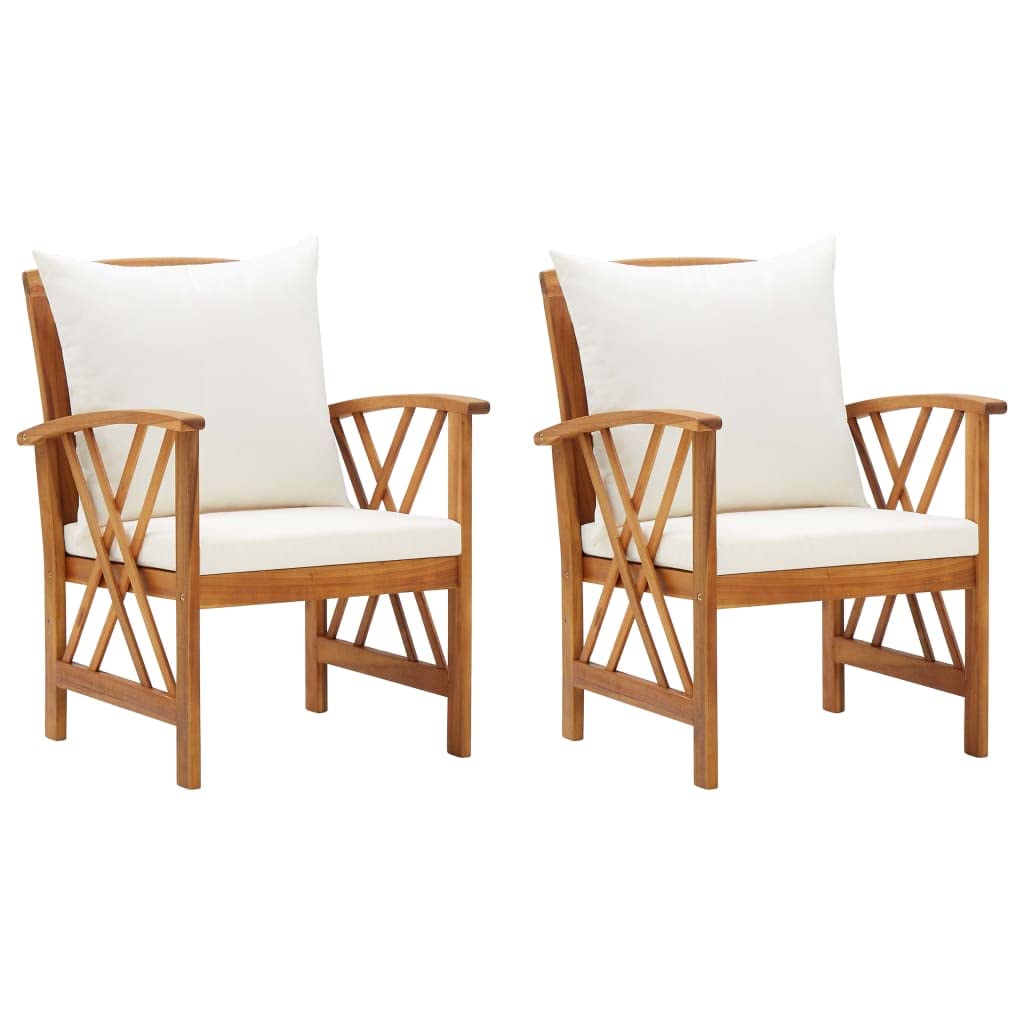 vidaXL 2X Bois d'Acacia Massif Chaises de Jardin avec Coussins Fauteuils de Patio Fauteuils de Jardin Chaises de Terrasse Extérieur Arrière-Cour