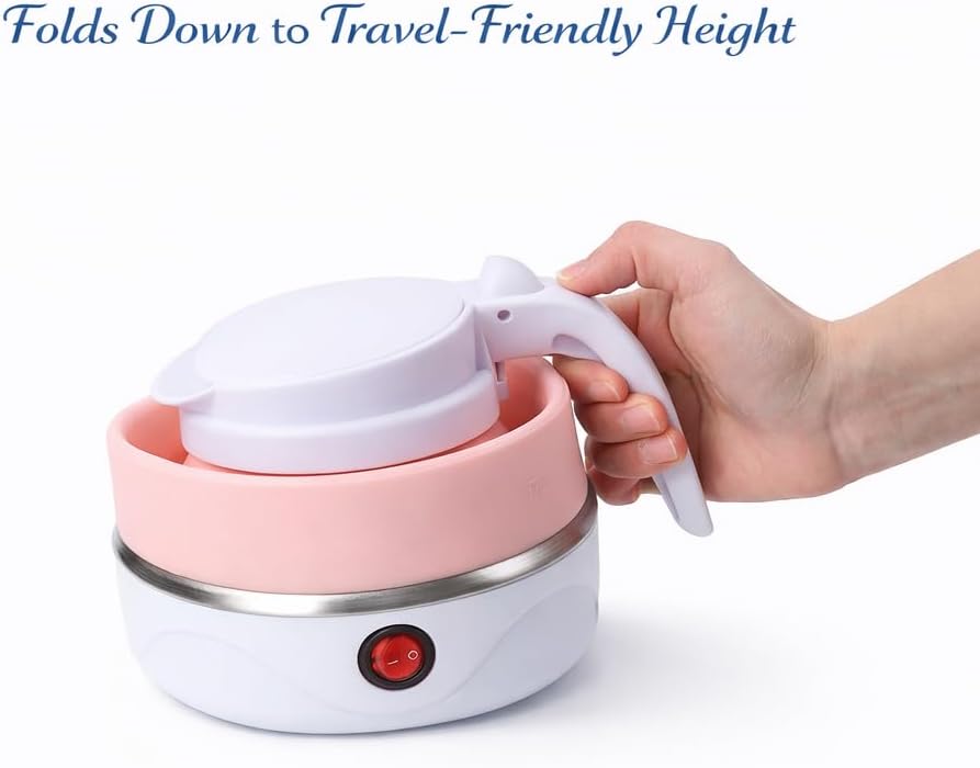 Hair Dipping Kettle for Braids – Pink Collapsible Silicone Electric Kettle 1.2L, Portable Hot Water Boiler for Braiding Hair, Travel, Dorm and Salon Use, 110V Compact Folding Pitcher Style