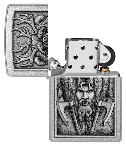 Image of Zippo Barbarian Windproof Lighter - Warrior Skull Design in Full-Color Image on Black Matte, Refillable, (Bis Certified)