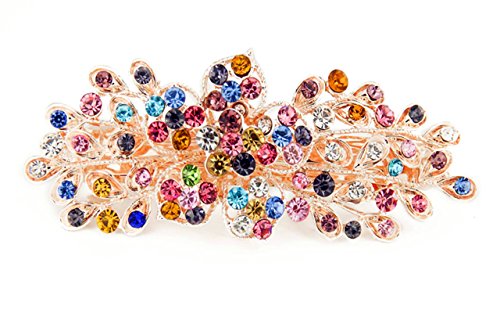 Yeshan Women Rhinestone Crystal beaded Flower Pattern Hair Barrettes Clips,Multicolors