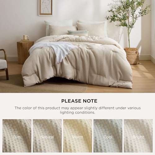 Image of Bedsure Waffle Comforter King Size Beige, Soft Lightweight 3 Piece Comforter Set, Breathable Waffle Weave Comforter (104 inchx90 inch) with 2 Pillowcases (20 inchx36 inch)