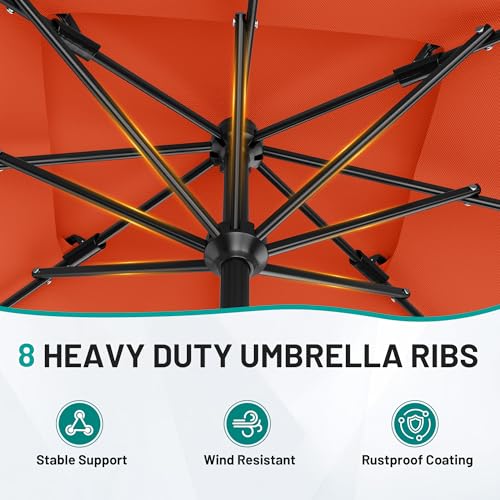 Image of AreShark 8'x10' 2 Tiers Rectangular Patio Umbrella - Outdoor Umbrella Waterproof UV Protection, Market Table Umbrella w /Crank for Pool, Backyard, Deck(Orange)