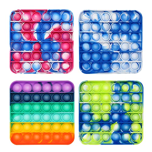 4PCS Tie-dye Push Pop Bubble Fidget Sensory Toy, Autism Special Needs Stress Reliever,Silicone Squeeze Toy to Relieve Emotional Stress, Great Novelty Gifts for Kids, Adult (Tie dye 4pack-Square)