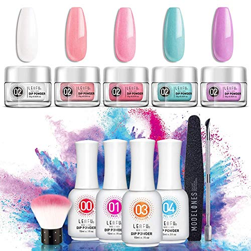 Dipping Powder Nail Starter Kit 5 Colors Dip Powder Easy Dip powder kit Nail Dipping Powder French Nail Manicure Nail art set No UV/LED