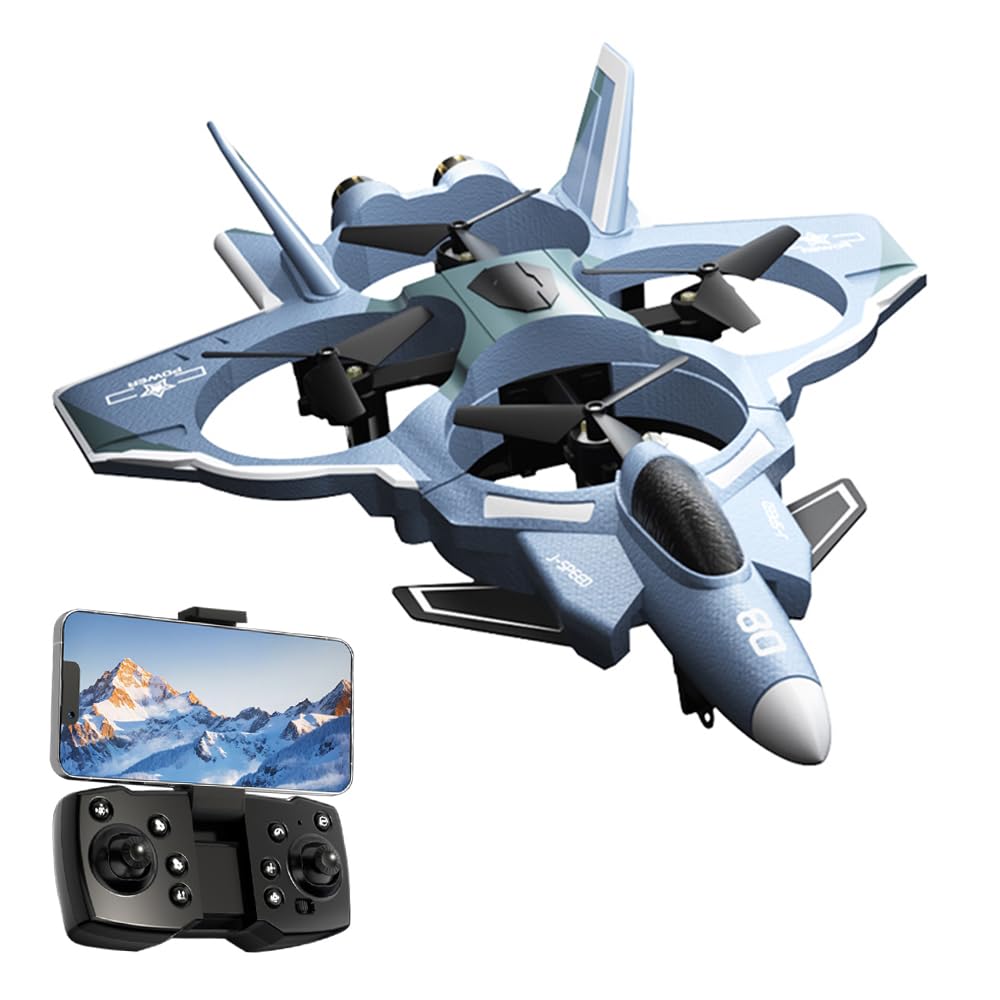 RC Fighter Jet, RC Plane 2.4GHz 4CH Remote Control Airplane with Camera, Foam RC Aircraft Glider with 3D Flip, Altitude Hold, Headless Mode, Easy to Fly for Adults Kids Beginners (Gray)