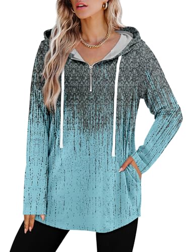 BETTE BOUTIK Womens Quarter Zip Tunic Hoodies Pullover Long Hooded Sweatshirts S-3XL