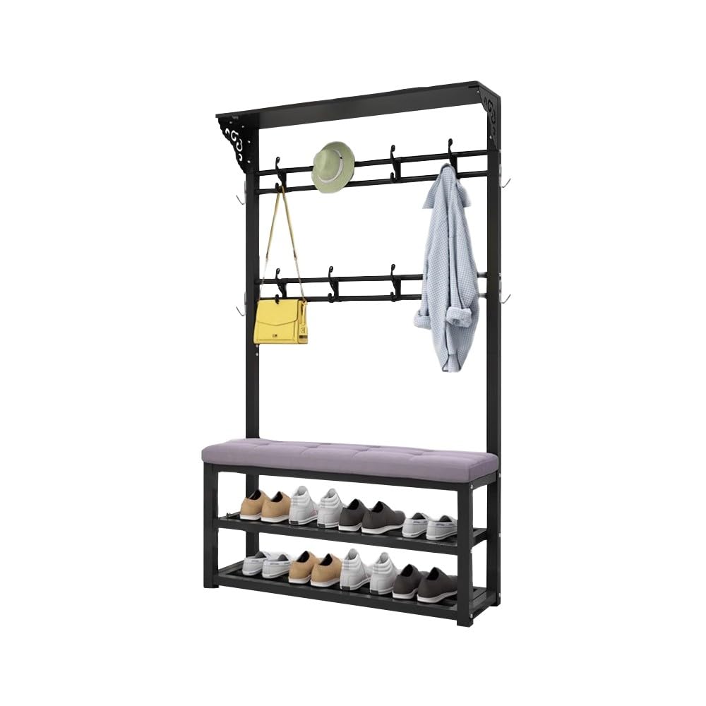 MYUYEE Clothes Rack With Shoe Rack Partition, Floor Standing Coat Rack, Coat Rack With Bench, For Entrance 80/100X30X172Cm(Black Gray-100Cm)