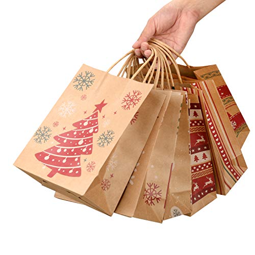 Christmas Decorations - 30 PCS Christmas Holiday Classic Variety Kraft Gift Bags Bulk with Christmas Prints - Good for Christmas Goody Bags,Xmas Party Favors, Holiday Treat Box and Party Favors - Thumbnail 5