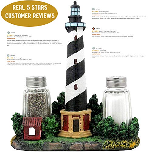 Nautical Cape Hatteras Lighthouse Glass Salt and Pepper Shaker Set Figurine with Holder in Decorative Kitchen Decor Sculptures and Collectible Coastal Gifts - Image 3