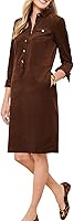 LifeShe Women's Corduroy Midi Dress - Long Sleeve Button Down V Neck Shift Dress with Pockets